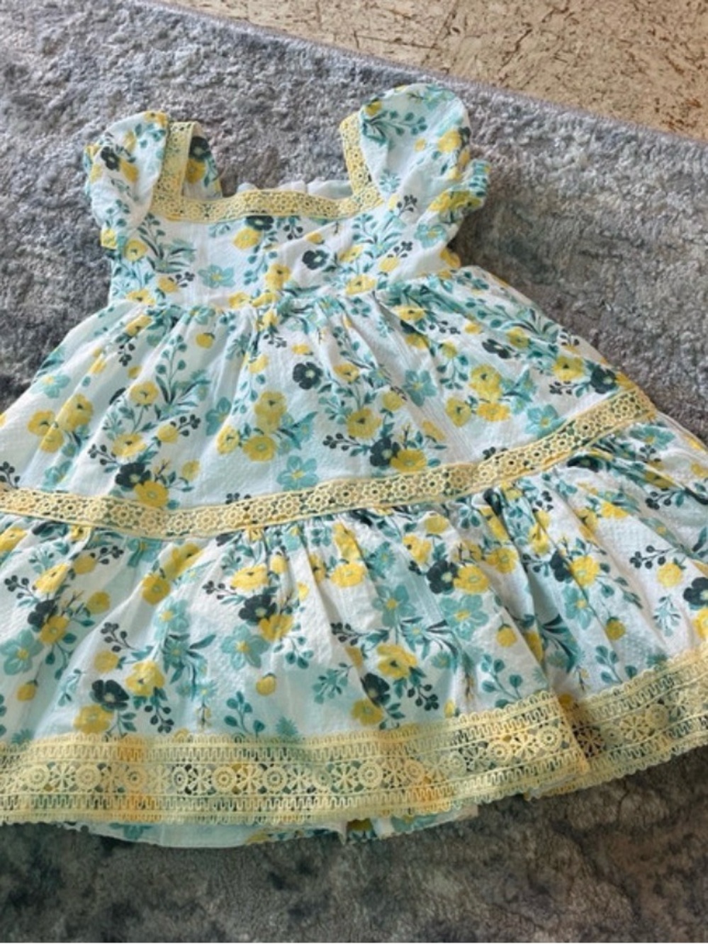 Joie Yellow and White Floral Lace-Trim Dress for Girls